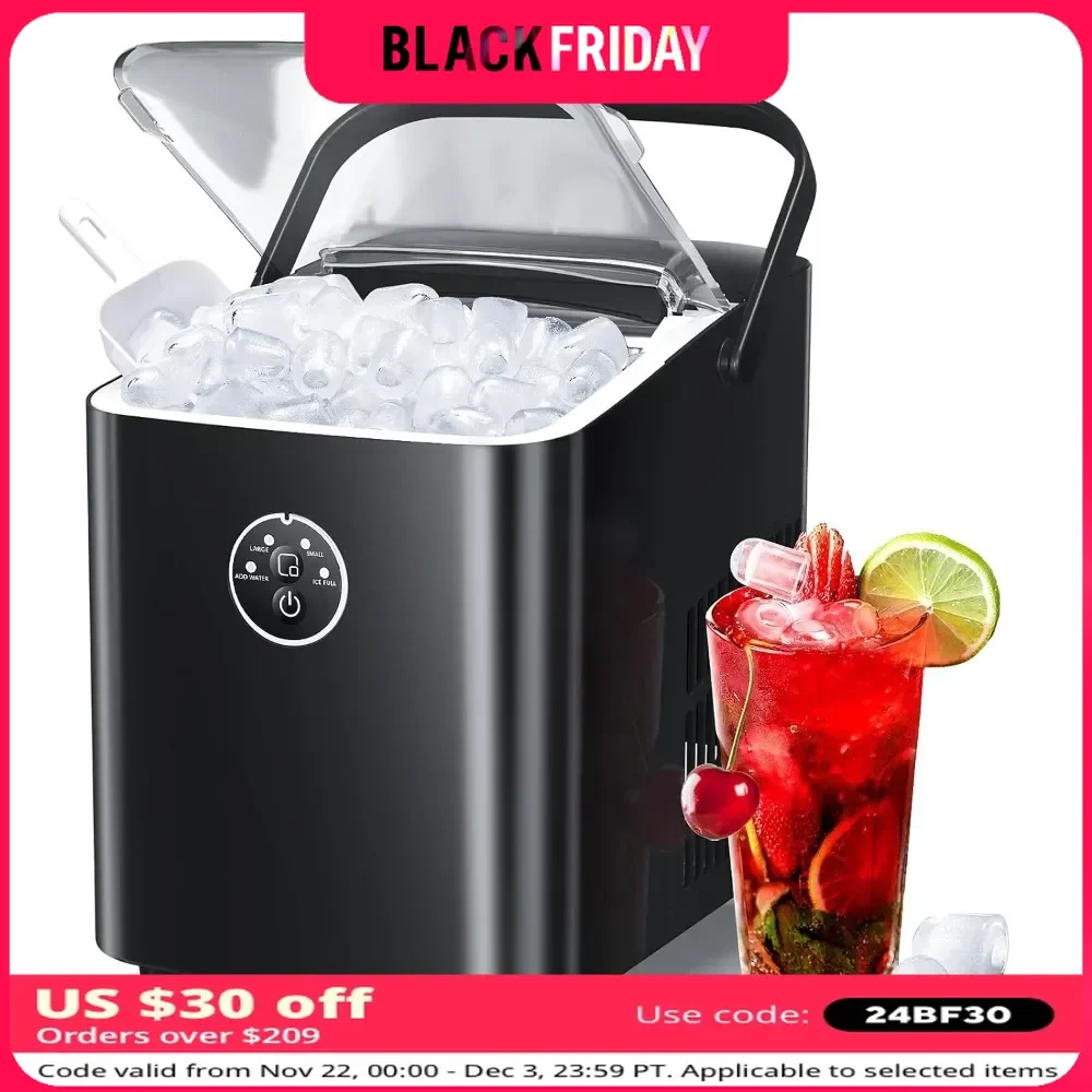 Ice Maker, Countertop Ice Machine, 8 Bullet, Portable Small with Self-Cleaning, Scoop, Basket and Handle, Ice Machine