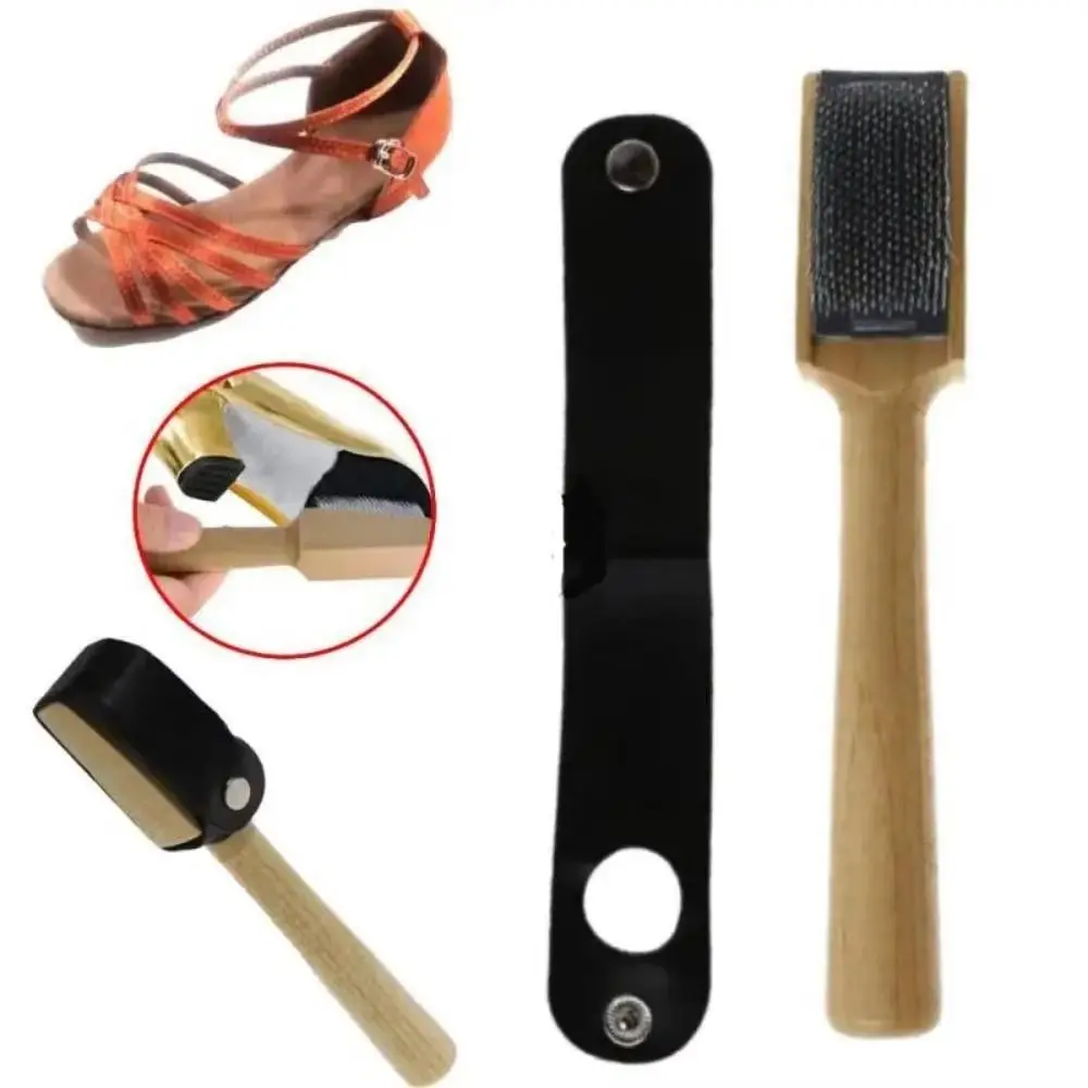 Wooden Dance Shoe Brush Stainless Steel Brush Head Durable Shoe Sole Brush Multifunctional with Protector Cover Wire Shoe Brush