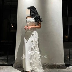 Grace White Floral Fabric Mermaid Evening Dress Party Prom DressesCustomized Robe De Soiree Femmes Elegant Woman Wedding Long