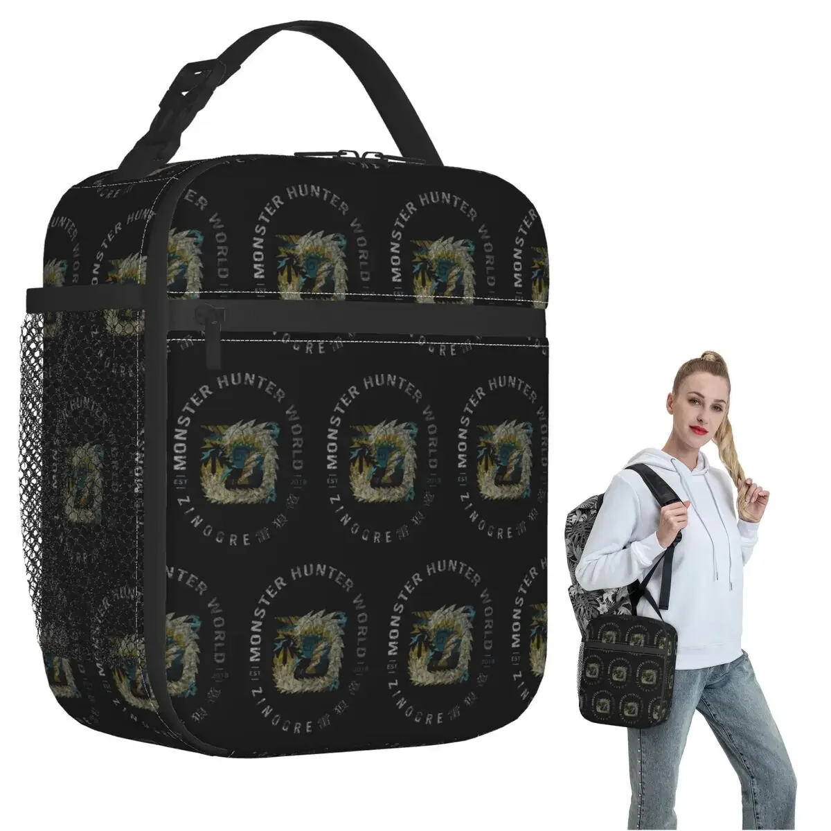 Monster Hunter Vintage Zinogre Insulated Lunch Bag for Women Children Portable Food Boxes Thermal Lunch Box Tote