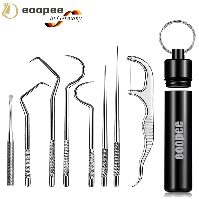 8 PCS Stainless Steel Tooth Pick Reusable Toothpick Set Eoopee Flossing PortableTeeth Cleaning Beauty Tools For Home Outdoor