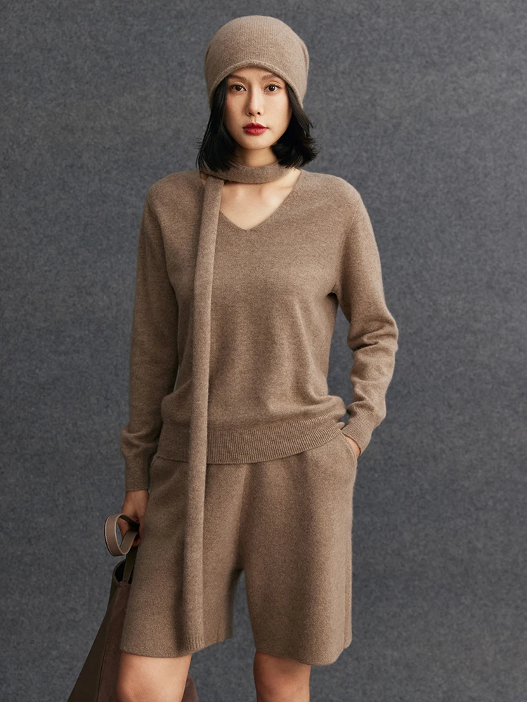 

TLOML Women's 100% Cashmere Sweater V-neck Pullover Autumn Winter Cashmere Knitted Soft Warm Comfy High Quality Basic Solid Tops