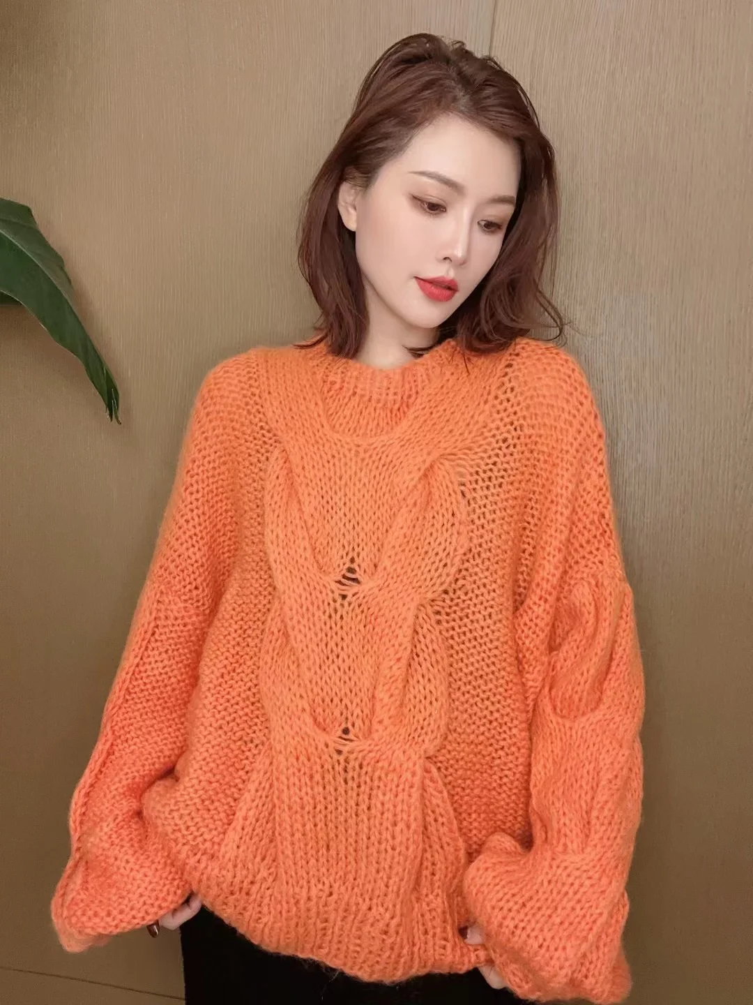 Round Neck Pullover Sweater, Lazy Casual Mohair, Handmade, New Fashion, Net Red, 2021 Spring