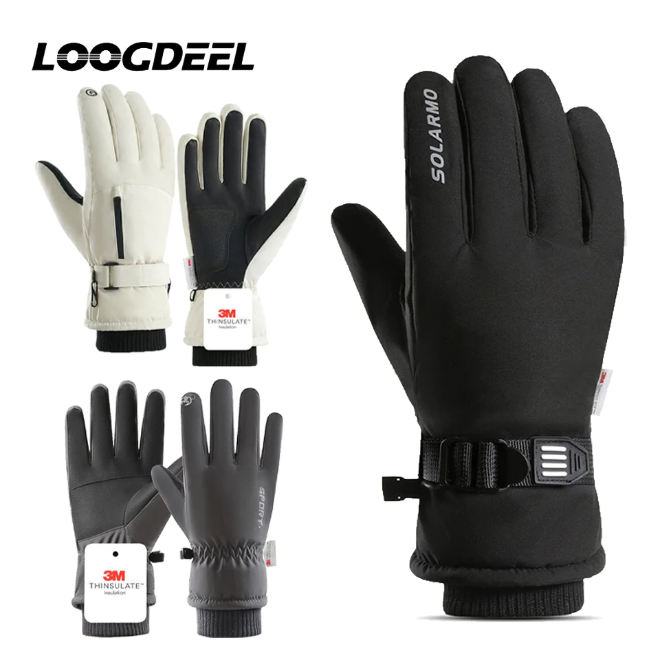 

LOOGDEEL Men Winter Waterproof Cycling Gloves Outdoor Sports Motorcycle Ski Touch Screen Fleece Gloves Non-slip Warm Full Finger