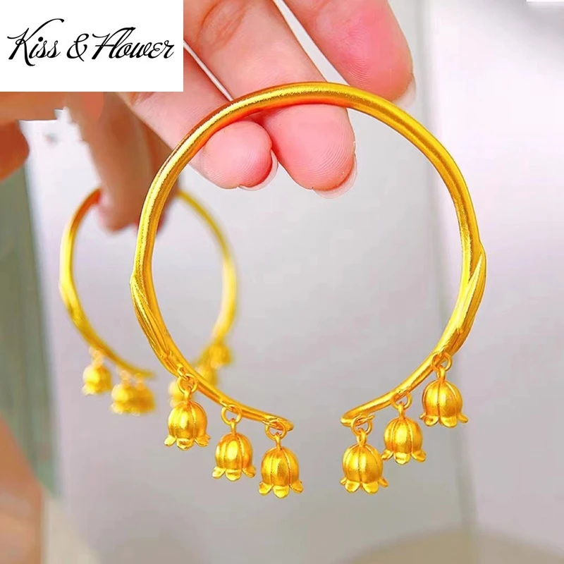 

KISS&FLOWER Gold Flower Bracelets Bangles For Women Wedding Party Birthday Christmas Bride Mother Girlfriend Ladies Gift BR346