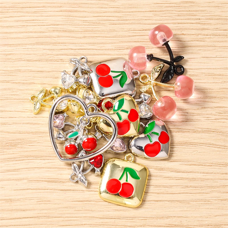 5 Stück gemischte, niedliche Metallanhänger in Form von Früchten und Kirschen zum Basteln von Ohrringen, Halsketten, Armbändern und anderen Schmuckaccessoires. – Detail 4