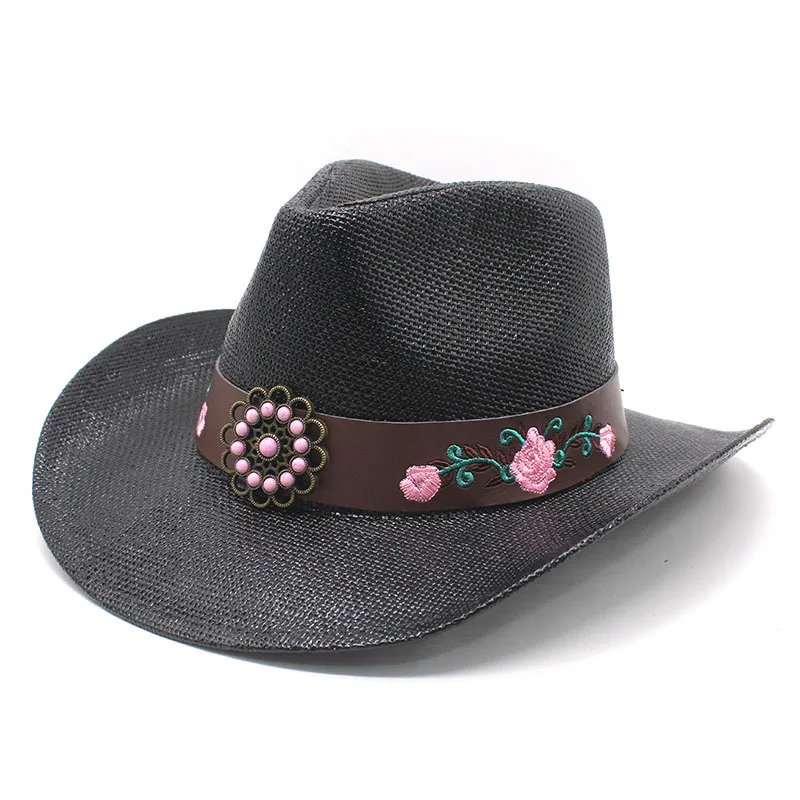 Western Cowboy Hat for Men and Women, Outdoor Sun Hat, Hard Brim Cowboy Straw Hat, Ethnic Style Top Hat