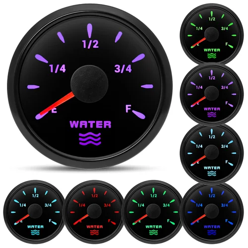 Imagen 2 del producto Medidor de nivel de agua con retroiluminación de 7 colores, 52mm, 0-190 Ohm, Sensor de nivel de agua, indicador de medidor de tanque de agua impermeable para barco y coche, 12V, 24V