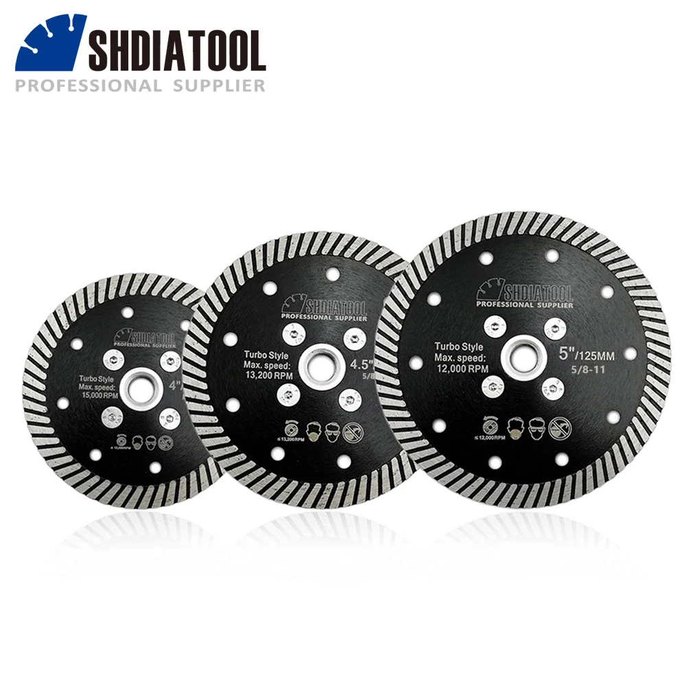 SHDIATOOL 2pcs/set Diamond Cutting Disc Hot Pressed Narrow Turbo Saw Blade 5/8-11 Flange Dia 105/115/125mm Porcelain Tile Stone