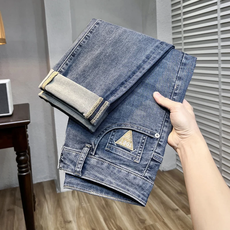 

Ultra-Light Luxury Elastic Ultra-Soft Printed Men's Jeans Summer Thin Trendy Brand Slim Fit Casual Long Pants