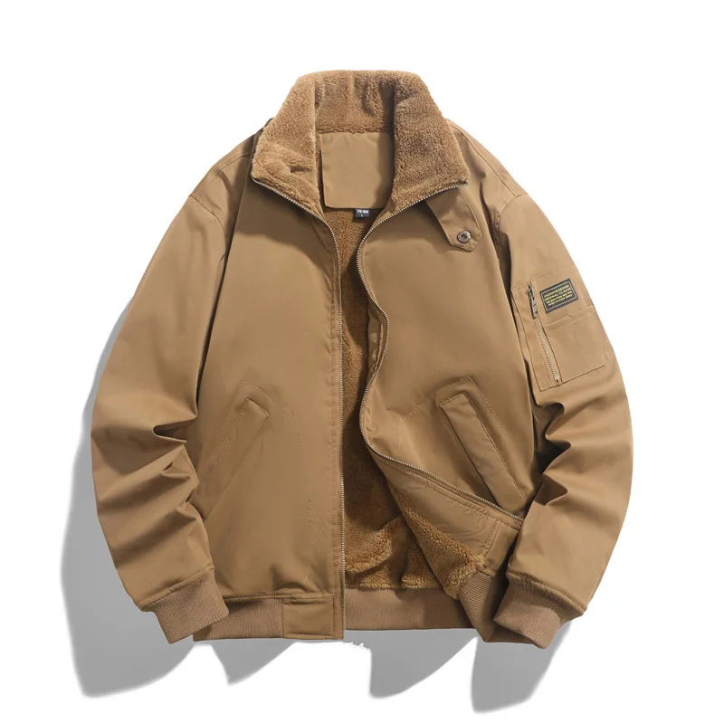 2029  Winter Puffer Jacket Fleece Full-Zip Removable Hooded Cotton Flight Parka Jacket Fleece Lined Plush Warm Coat22076