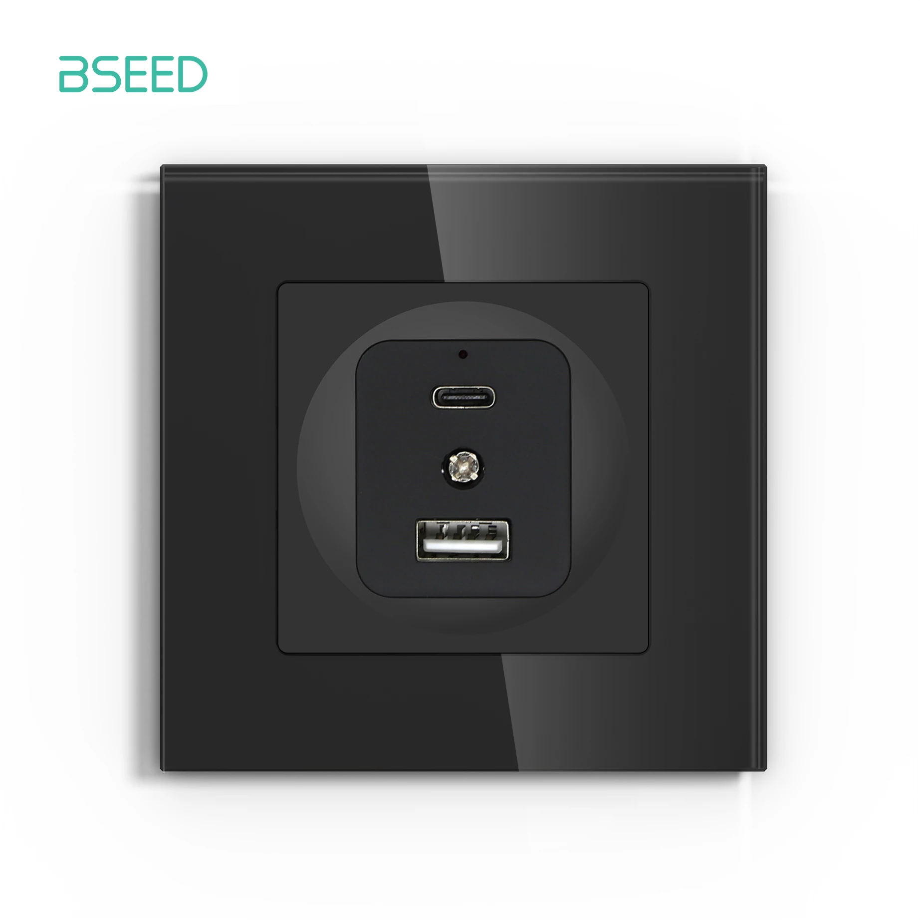 BSEED EU Standard Wall Power Socket USB Type-C Charge Socket PD20W Fast Charge Port Crystal Glass Panel 110V-220V USB Connector