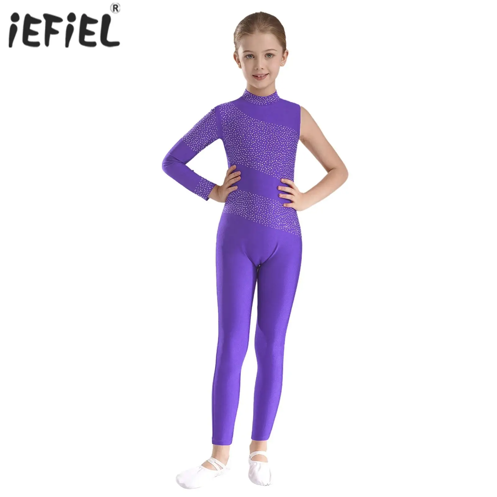 Girls Ballet Dance Unitards Jumpsuit Gymnastics Leotard Figure Skating Costume Sheer Mesh Long Sleeve Acrobatics Dance Bodysuit