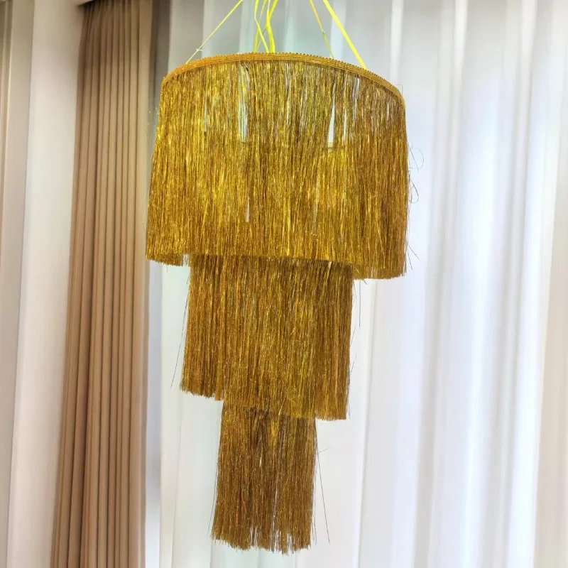 Gold Silver Iridescent 3-layer Fringed Lampshade Hanging Decorations for New Year Wedding Birthday Festival Party Hotel Supplies