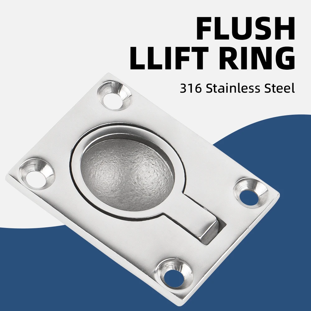 Andymarine Stainless Steel Boat Recessed Hatch Handle Square Flush Lift Ring Pull for Marine Deck Locker Yacht