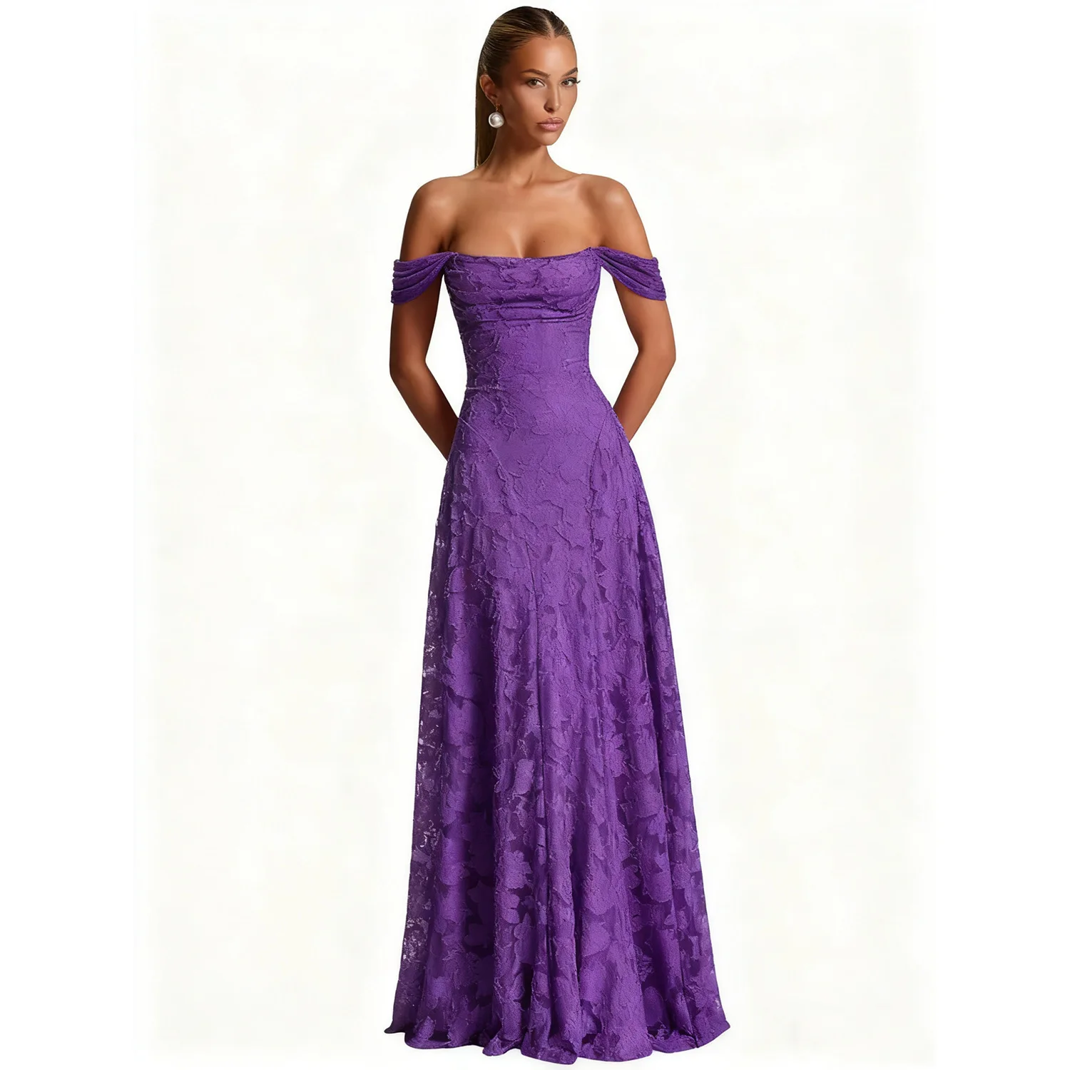 الدانتيل فساتين لحضور الحفلات الموسيقية للنساء قبالة الكتف ألف خط طويل فستان الزفاف الرسمي وصيفة الشرف vestidos de fiesta elegantes مخصص #5