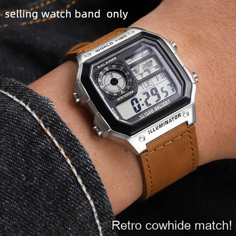 For Casio leather watch strap AE-1200/1100/SGW-300/W218H series modified retro leather watch strap bracelet