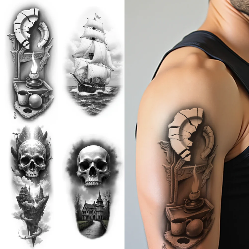 

3pcs Temporary Tattoo Realistic Temporary Tattoos Sphere Lamp Tea Cup For Men Adults Thighs