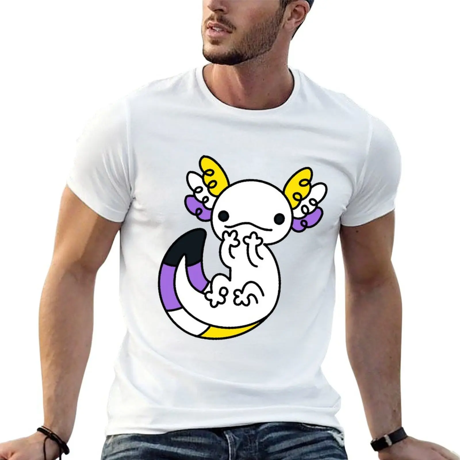 Non-Binary Axolotl T-Shirt Work Comfort T-Shirt for Men