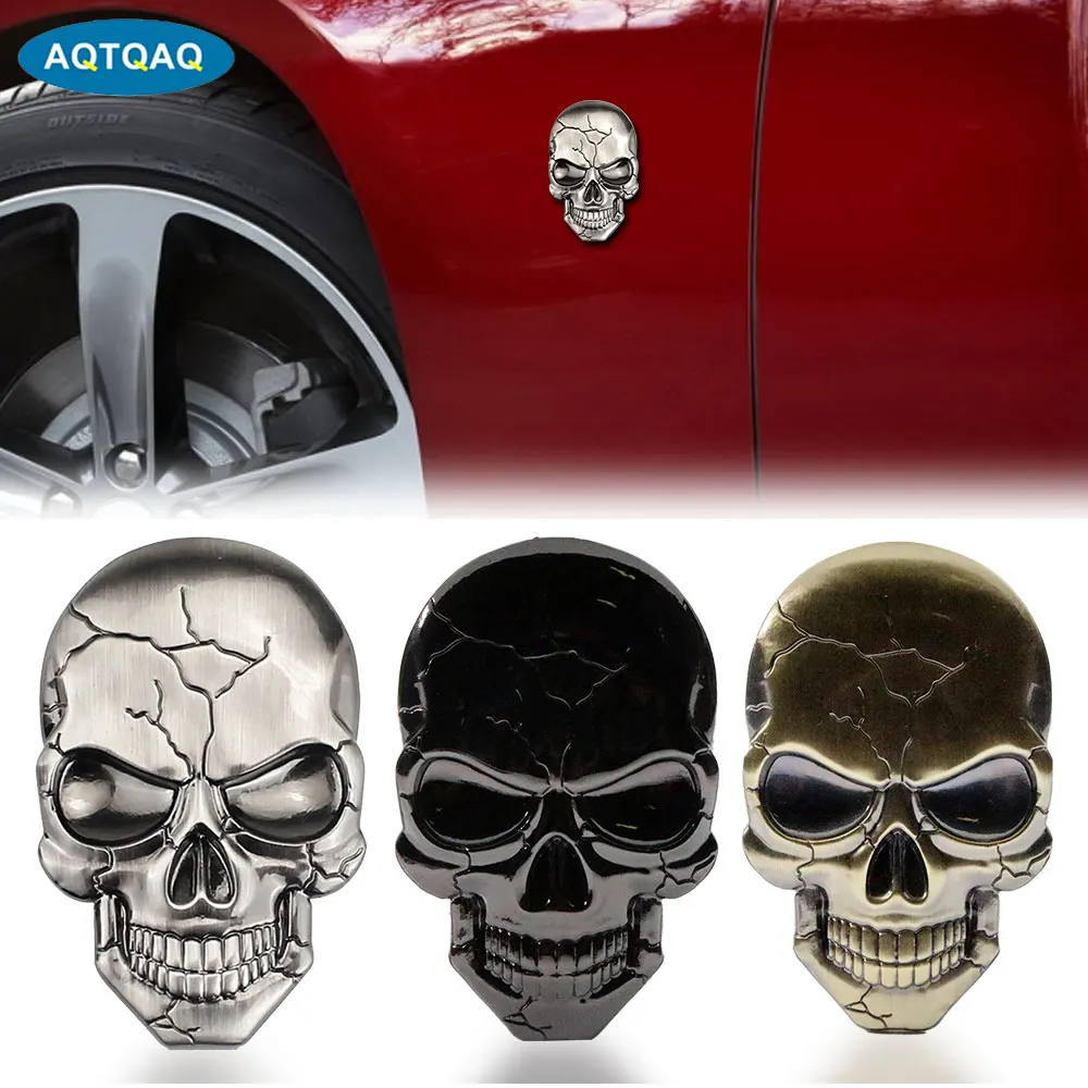 

AQTQAQ 1 PCS Skull Decal Emblem Badge - 3D Premium Metal Decal Sticker Decoration Cars Trucks Motorcycle Vehicle Universal