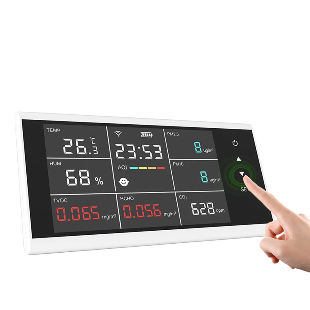Real-Time Air Quality Monitor Home Office Multi-Gas Detector Analyzer Indoor Outdoor Touch Screen Air Quality Meter Detector