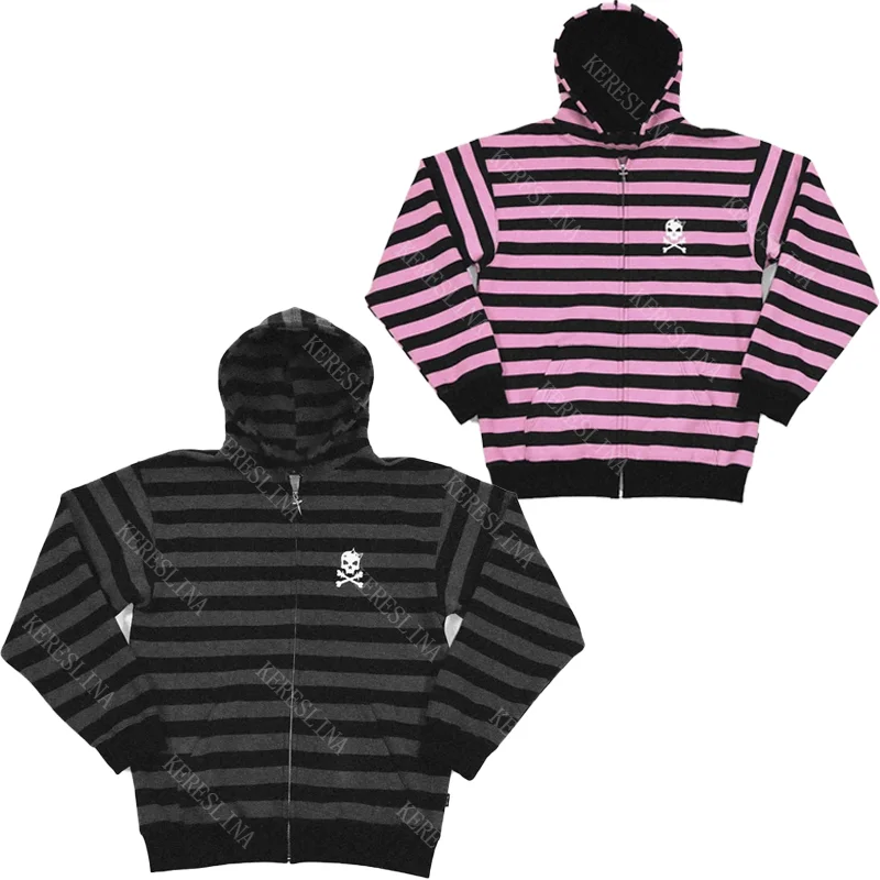 

Женская толстовка с капюшоном в стиле Harajuku Punk, модная куртка в полоску, Y2K Emo, уличная одежда для девушек, рок-ретро, европейский и американский стиль, женский топ