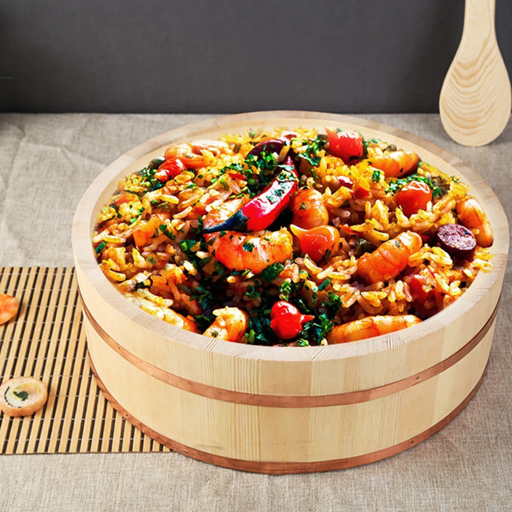 

1Pcs Japanese Style Sushi Rice Bucket Heavy Duty Wood Mixing Bowl Smooth Non Deformation Rice Storage Container Ideal for Sushi