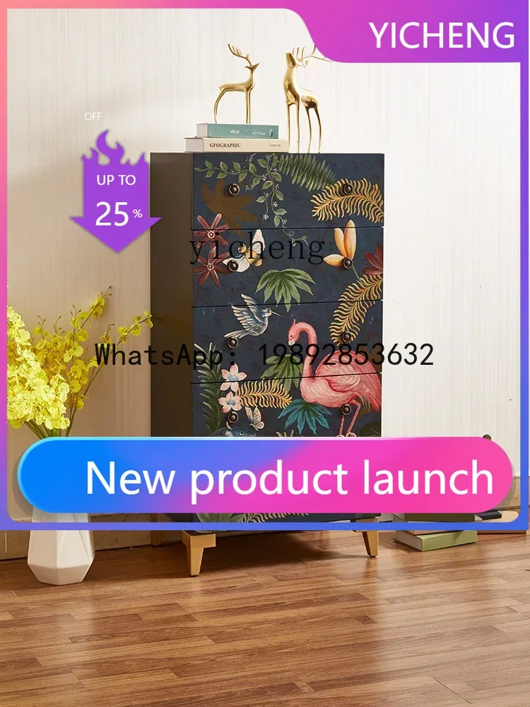 

XL American Retro Chest of Drawers Solid Wood Painted Living Room Five-Drawer French Style Living Room Bedroom Storage Cabinet