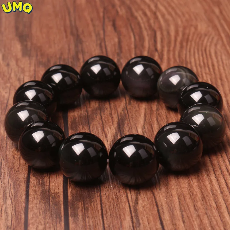 

Obsidian Bracelet National Style Pure Black Men and Women Single Loop Pixiu Natural Crystal Beads Jewelry Buddha Rosary Health