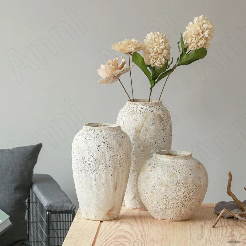 

European Stoneware Vases Creativity Hotel Reception Dried Flowers Organizer Retro Matte Decor Living Room Desktop Flower Vase