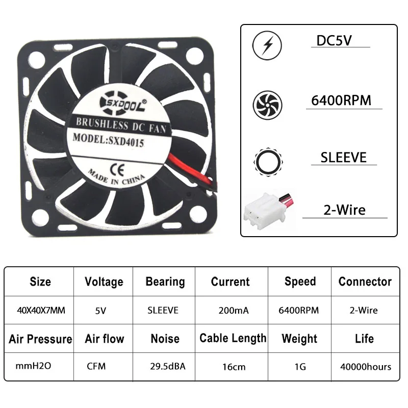 2pcs high quality slim fan 4007 DC 5V Fan 40mm 40x40x7mm 2Pin 200mA 6400RPM Computer PC Heatsink Cooler Cooling Fans