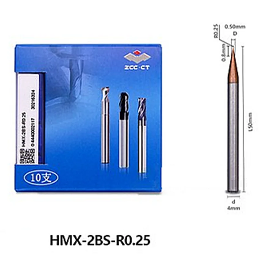 HMX-2BS-R0.25 ZCC.CT HMX-2BS Two edge straight shank Micro diameter ball end mill D0.50R0.25*4*0.8*50 2F Ball Nose End Mills