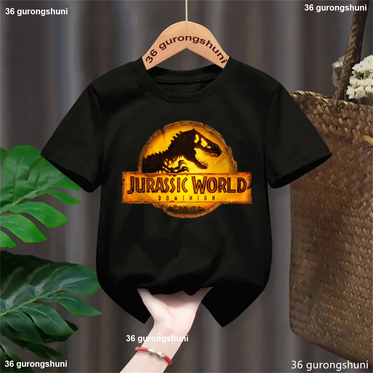 Funny Dino Jurassic Park Dinosaur Tshirt Boys Girls Black Colour Tshirt Baby Kids Clothes Short Sleeve Tees Harujuku Tops