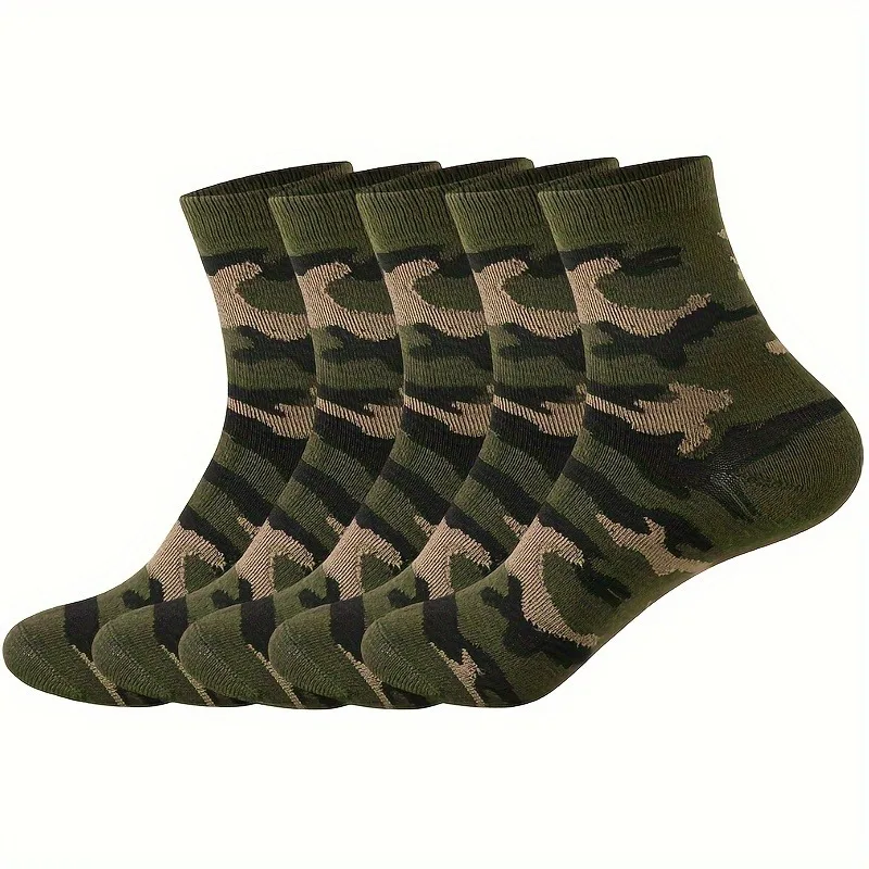 10 Pairs Men\'s Camouflage Compression Crew Socks (3/5 Pack) - Breathable, Anti-Odor, Comfortable Polyester Blend for Daily Wear