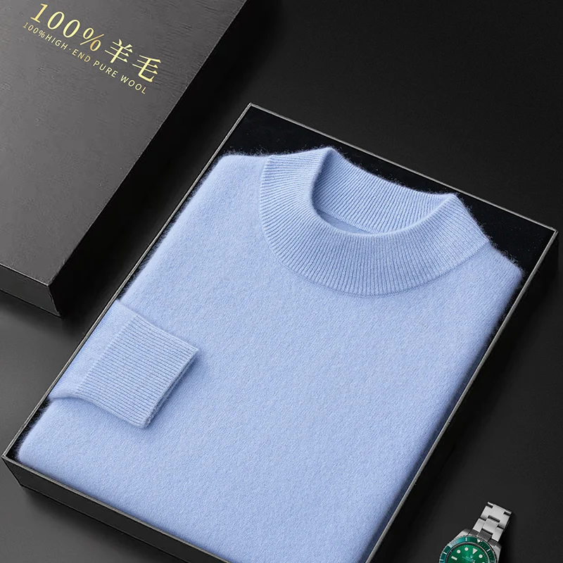 

Autumn And Winter New Cashmere Sweater Men's 100% Pure Wool Thickened Semi-Turtle Neck Casual Knitted Bottoming Shirt