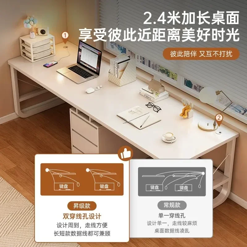 Double Computer Desk Long Desktop Home Office Workbench Bedroom E-sports Gaming Table for Two Side by Side with Cable