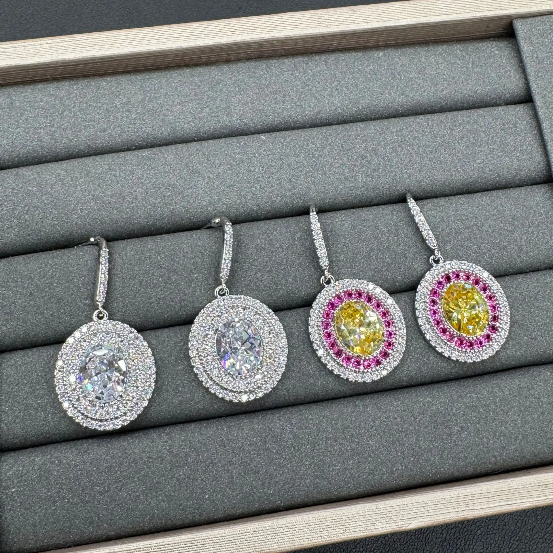 zirconia earrings for women luxury jewelry dinner party bar shiny dangling earrings silver color white fushia yellow
