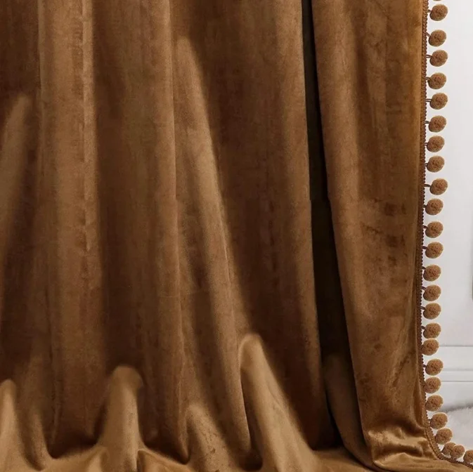 American Retro Double-sided Small Ball Flannel Curtains Living Room Bedroom Curtains