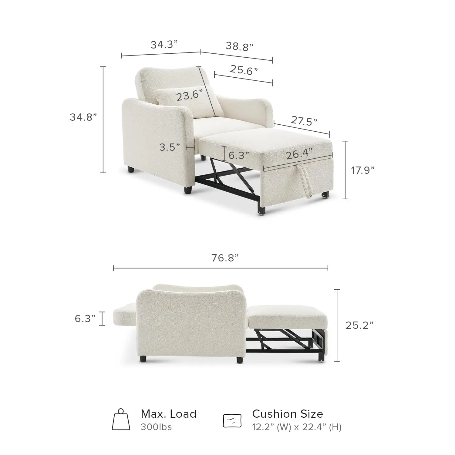 Sophie 4-in-1 Convertible Sleeper Chair Bed, Accent Chair, Chaise Lounge, Comfy Reading Armchair, Pull Out Sofa Bed, Custom