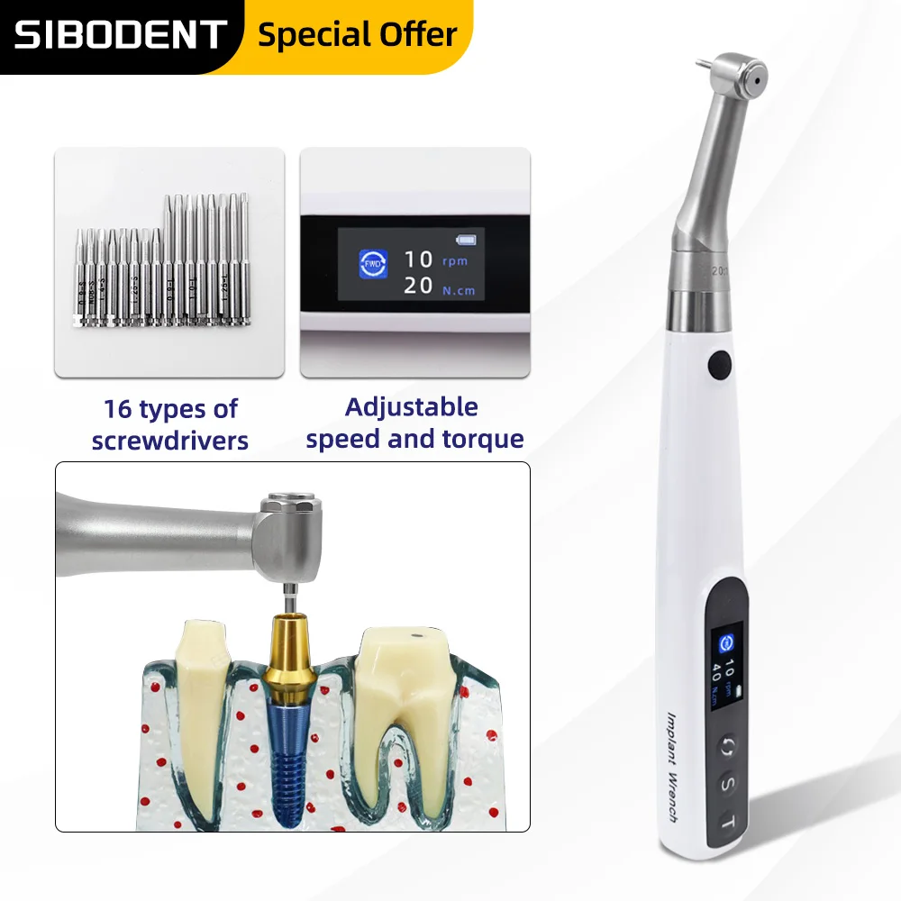 

Двигатель зубного имплантата, электрический беспроводной динамометрический ключ, динамометрический ключ для имплантатов с 16 отвертками, угловой двигатель