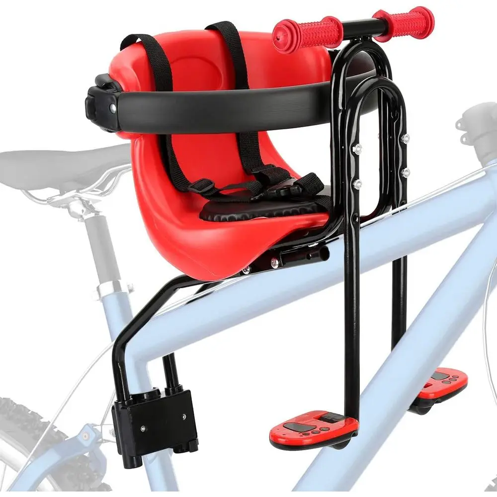 

Front-Mounted Toddler Bike Seat with Safety Belt and Handrail, Compatible with Adult Bicycles