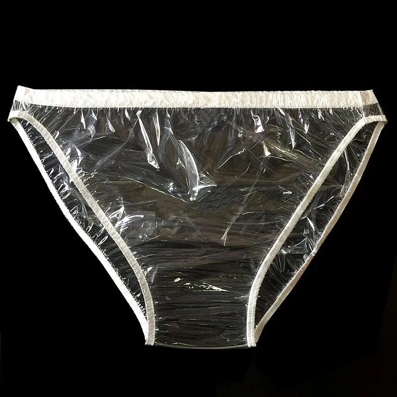 Sexy Transparent PVC Plastic Underpants Smooth Silent Soft ABDL Waterproof Leak Proof Low Waisted Briefs Couple Erotic Panties