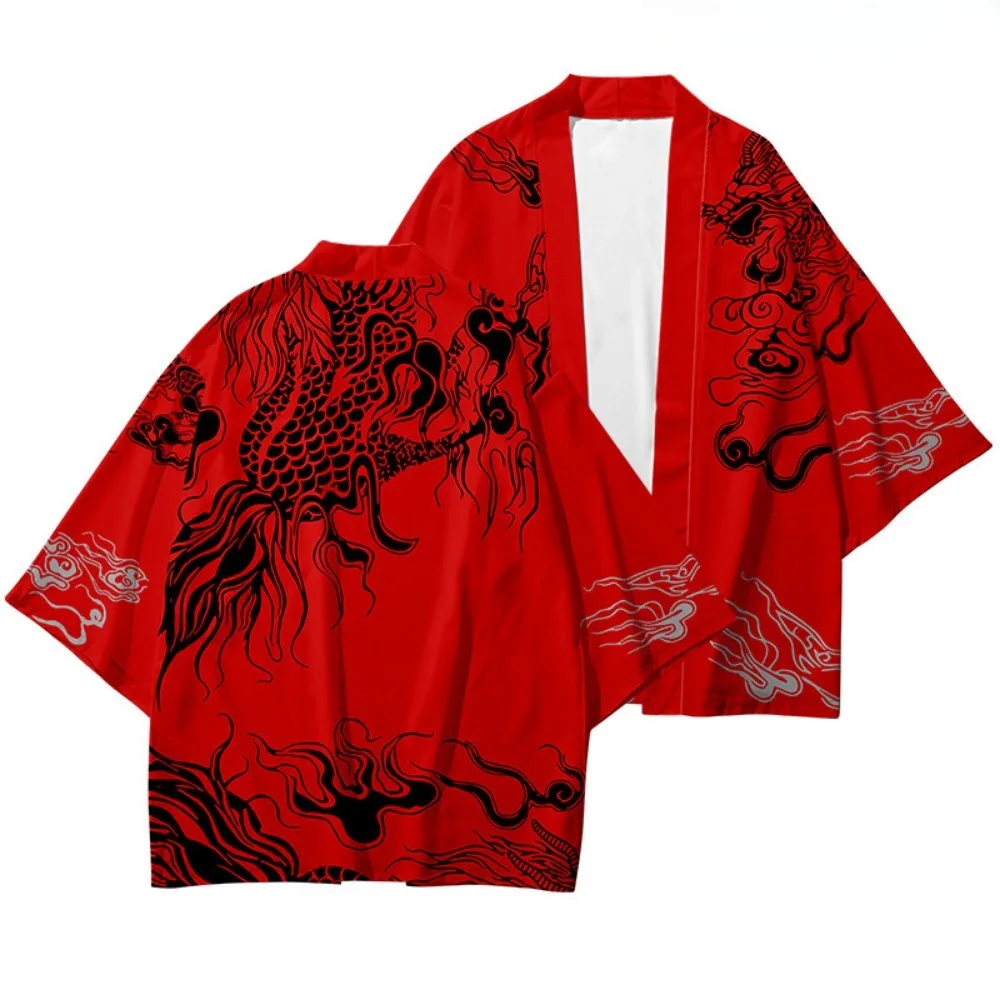 Estilo japonês quimono estampado dragão para homens, camisas Yukata Cardigan, streetwear extragrande, tops Haori tradicionais, cosplay, nova chegada