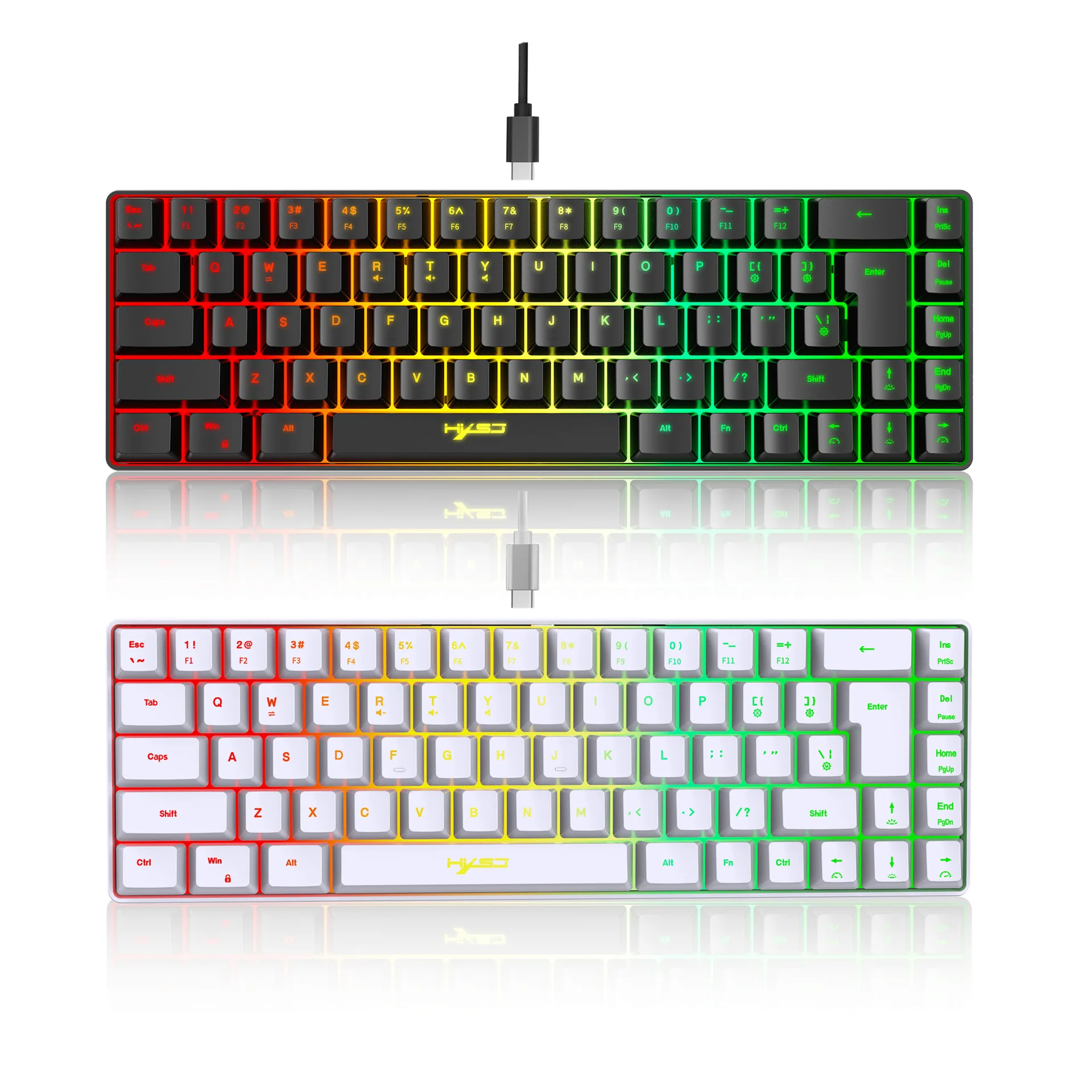 

68 Keys Gaming Keyboard Portable USB Wired Korean Keyboard RGB Backlight Spanish English Keyboard for Windows Laptops Computer