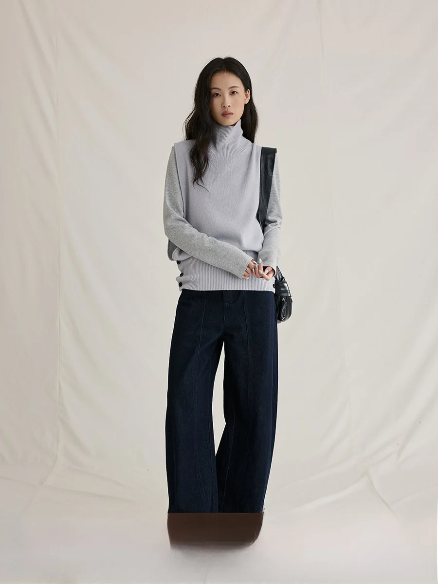 

CAREMIND Full Wool High Collar Button Vest Asymmetrical Design Svel Layering Women's Faion Commute Sle Winter Colle...