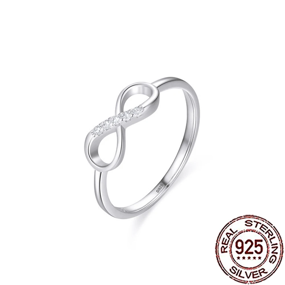 QooLady 925 Sterling Silver Fashion Cubic Zircon Paved Infinity Love Symbol Ring for Women Wedding Engagement Jewelry Gift SR018