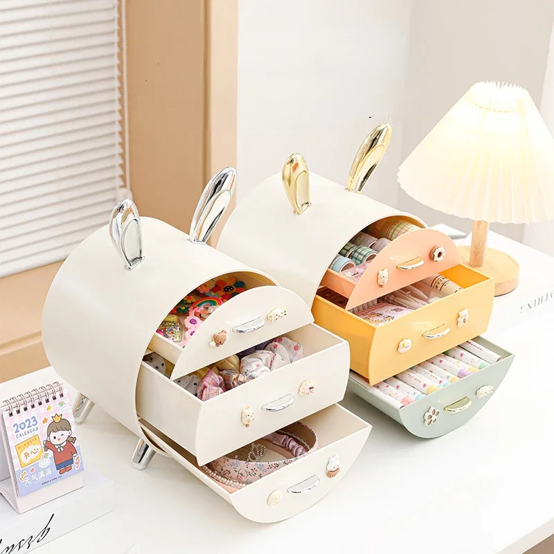 Little Rabbit Children\'s Hair Clip Desktop Stationery Storage Box Multi Layered Drawer Type Organizer Box Cute Cosmetic Holders