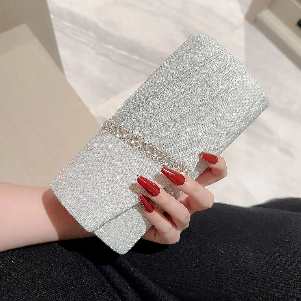 Women\'s Wedding Clutch Bag Luxury Rhinestone Bow Handbag Banquet Evening Party Purse Chain Diagonal Shoulder Bags For Women