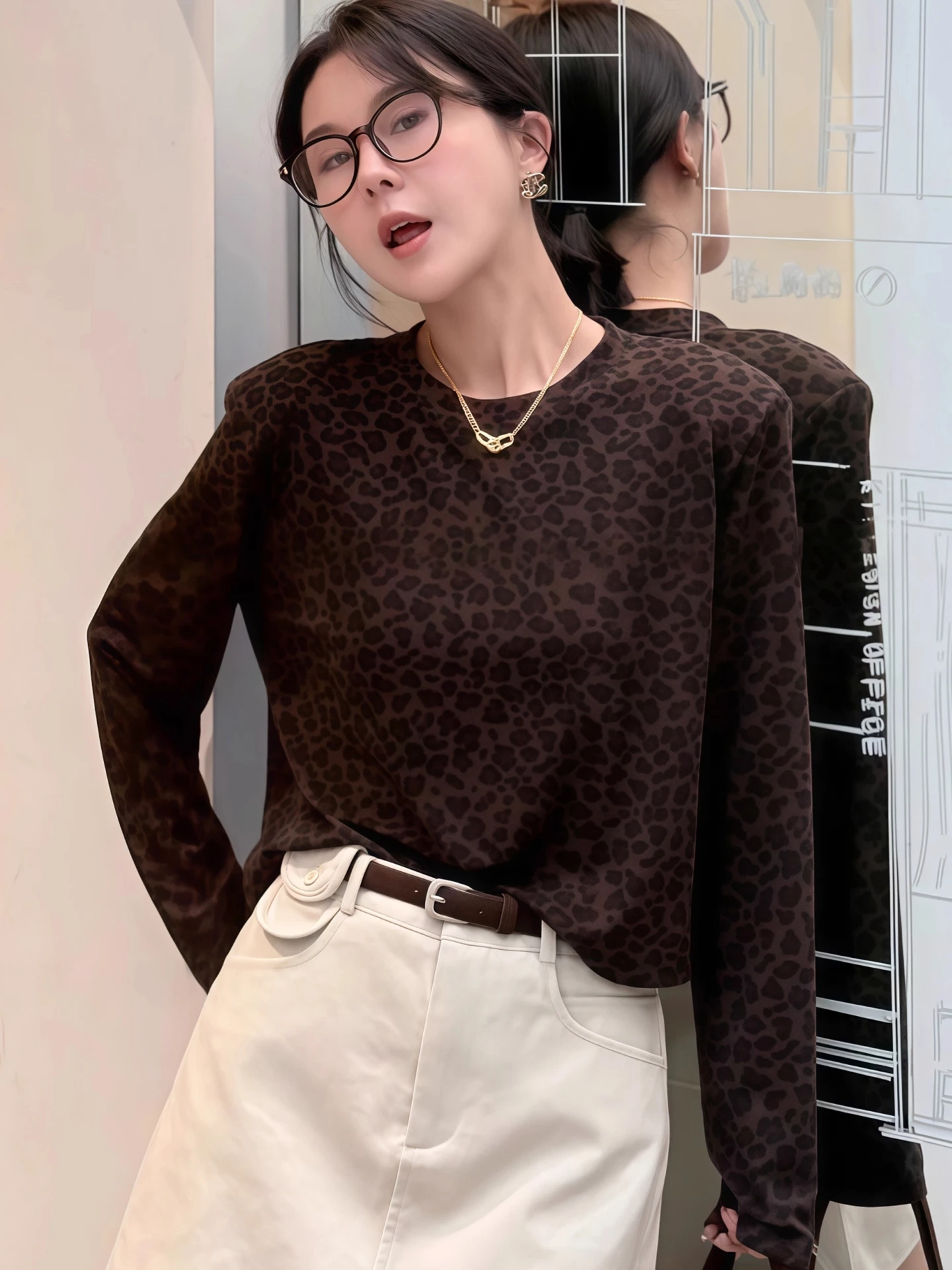 Ele camada de base de malha irt outono casual chique design longo sve na moda commute sle versão coreana corte reto