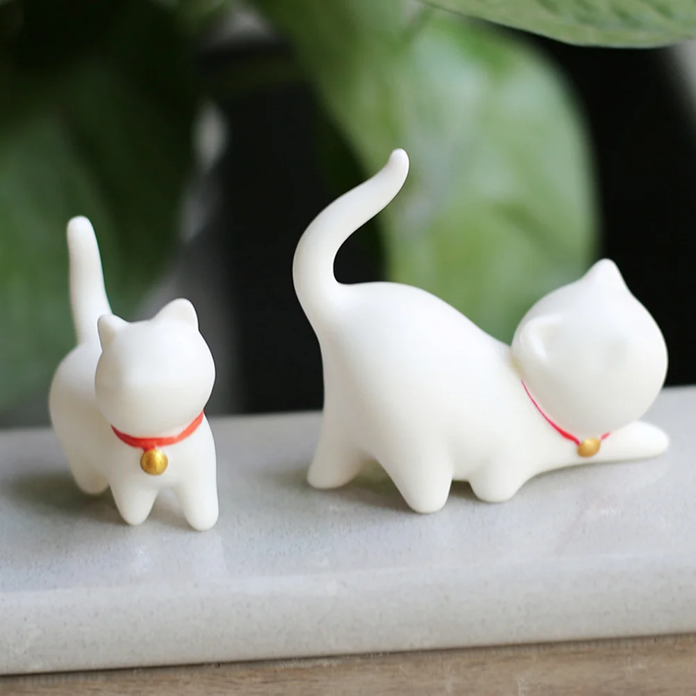 

Mini Cat Figurines White Porcelain Lucky Cat Exquisite Home Decor Desktop Adornment Creative Gift Mini Animal Figurines